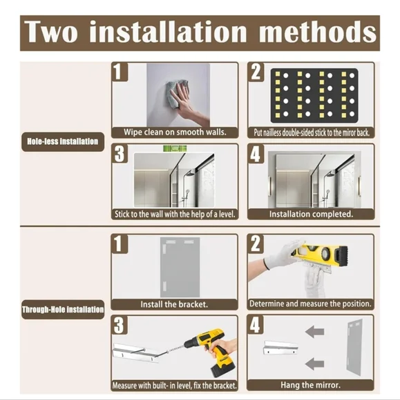 Bathroom-Mirror-for-Wall,12x16in Small Frameless Wall Mounted Mirrors, - Picture 6 of 6